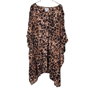 Swimsuits For All Leopard Sheer Kaftan Swim Cover Up Plus Size 18/20 Brown Black
